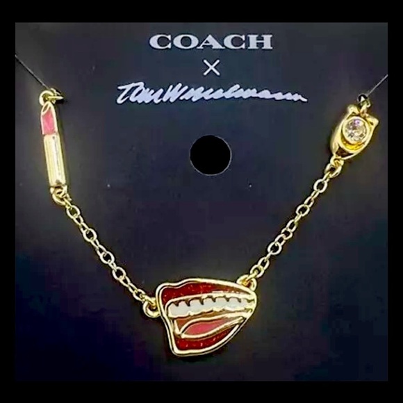 COACH X Tom Wesselmann Designer Lips & Lipstick Pendant Necklace 16” + 2” NEW - Picture 1 of 5